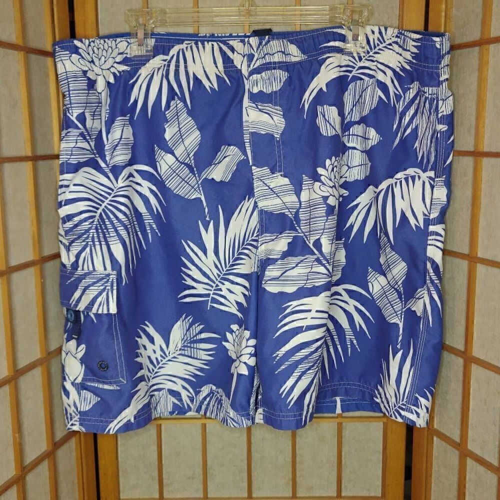 Newport Blue Men's Hawaiian Leaf Pattern Board Shorts Blue Large